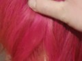 Pink hair job with massive messy cum shot