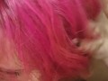 Pink hair job with massive messy cum shot