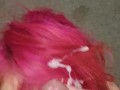 Pink hair job with massive messy cum shot