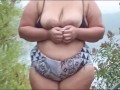 Flashing my big tits to guys fishing on the lake! Pov while hubby films
