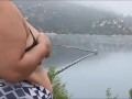 Got caught flashing my big tits to fisherman on the lake. Pov hubby films