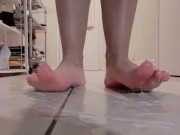 BARE FEET playing in Daddy’s CUM puddle