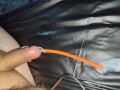 Estim hands-free orgasm milking with urethral electrode and prostate butt plug