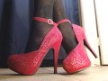 Black Thigh High Stockings Gorgeous Fuchsia Gem Heels