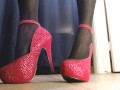 Black Thigh High Stockings Gorgeous Fuchsia Gem Heels