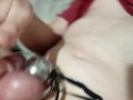 femboy cums in chastity with anal vibe buttplug