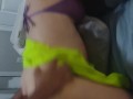 Pregnant & blindfolded wife with neon yellow hair teasing a cock with her tongue then creampied