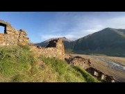 Sporty man has a quick masturbation after exploring ruins