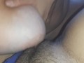 My milf slave jerks my clit with big tits until orgasm
