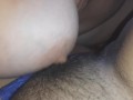 My milf slave jerks my clit with big tits until orgasm