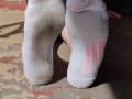 Clean & dirty white ankle socks wiggling my toes