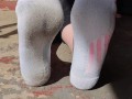 Clean & dirty white ankle socks wiggling my toes