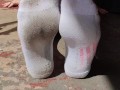 Clean & dirty white ankle socks wiggling my toes