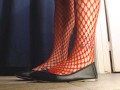 Red Fishnets Ballet Flats Shoeplay Dipping Toe Wiggling