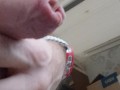 Morning piss, white cotton panties, foreskin closeup with drips