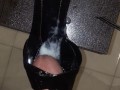 Fuck Shiny Black Platform Heels and Cum in Shoe