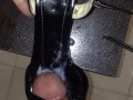 Fuck Shiny Black Platform Heels and Cum in Shoe