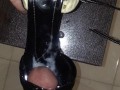 Fuck Shiny Black Platform Heels and Cum in Shoe