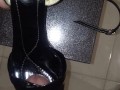 Fuck Shiny Black Platform Heels and Cum in Shoe