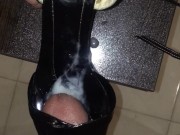 Fuck Shiny Black Platform Heels and Cum in Shoe