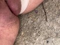 Panties pulled to the side for quick piss