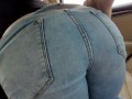 Pulling down Tight Jeans of Big Ass Brunette and Covered Her in Cum