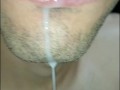 tongue, saliva, lengua , sloopy, sucking, escupir fetish,  babeante primer plano, semen fluyendo