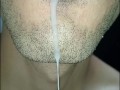 tongue, saliva, lengua , sloopy, sucking, escupir fetish,  babeante primer plano, semen fluyendo