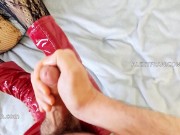 Red Ankle Boots Stiletto High Heels Fetish Fishnet Stockings Shoejob With Cumshot. AlexyFran