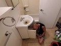 Cute Boy Deep Cleaning Bathroom