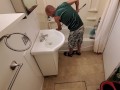 Cute Boy Deep Cleaning Bathroom