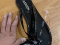 Fuck Shiny Black Flip Flop and Cum in Sandal