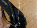 Fuck Shiny Black Flip Flop and Cum in Sandal
