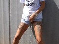 Crazy chick street pee