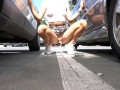 Mini skirt without panties, pissing