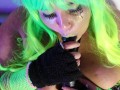 Your neon kitty dazzles you with a fluorescent night blowjob