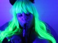 Your neon kitty dazzles you with a fluorescent night blowjob
