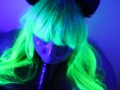 Your neon kitty dazzles you with a fluorescent night blowjob