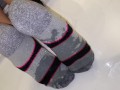 She Gives Me A Sneaky Footjob In The Bathroom!