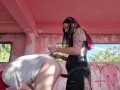 Dominatrix Nika fucked her slave without lube in an abandoned building.