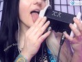 SFW Ear Licking ASMR - PASTEL ROSIE - Egirl Ear Eating Kisses and Blowing - Hot Goth Girl No Talking