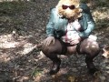 Sexy blonde MILF pees in park. Random passerby saw her pussy, ass and touched them. Naked in public