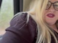 Chubby blonde milf fucks herself in car in public big pussy talks dirty  masterbates dildo