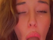 Slowly and sensually sucking / teasing your cock with my tongue 👅