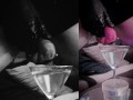 Huge CUMLOAD in a martini-glas of WATER after stretching my balls