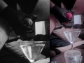 Huge CUMLOAD in a martini-glas of WATER after stretching my balls
