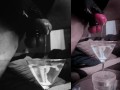 Huge CUMLOAD in a martini-glas of WATER after stretching my balls