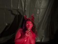The red dripping wet devil cums all over for you