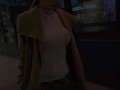 Sexy hot wife walking topless through the city