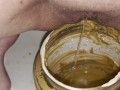 Girl pisses in 5lb jar of peanut butter